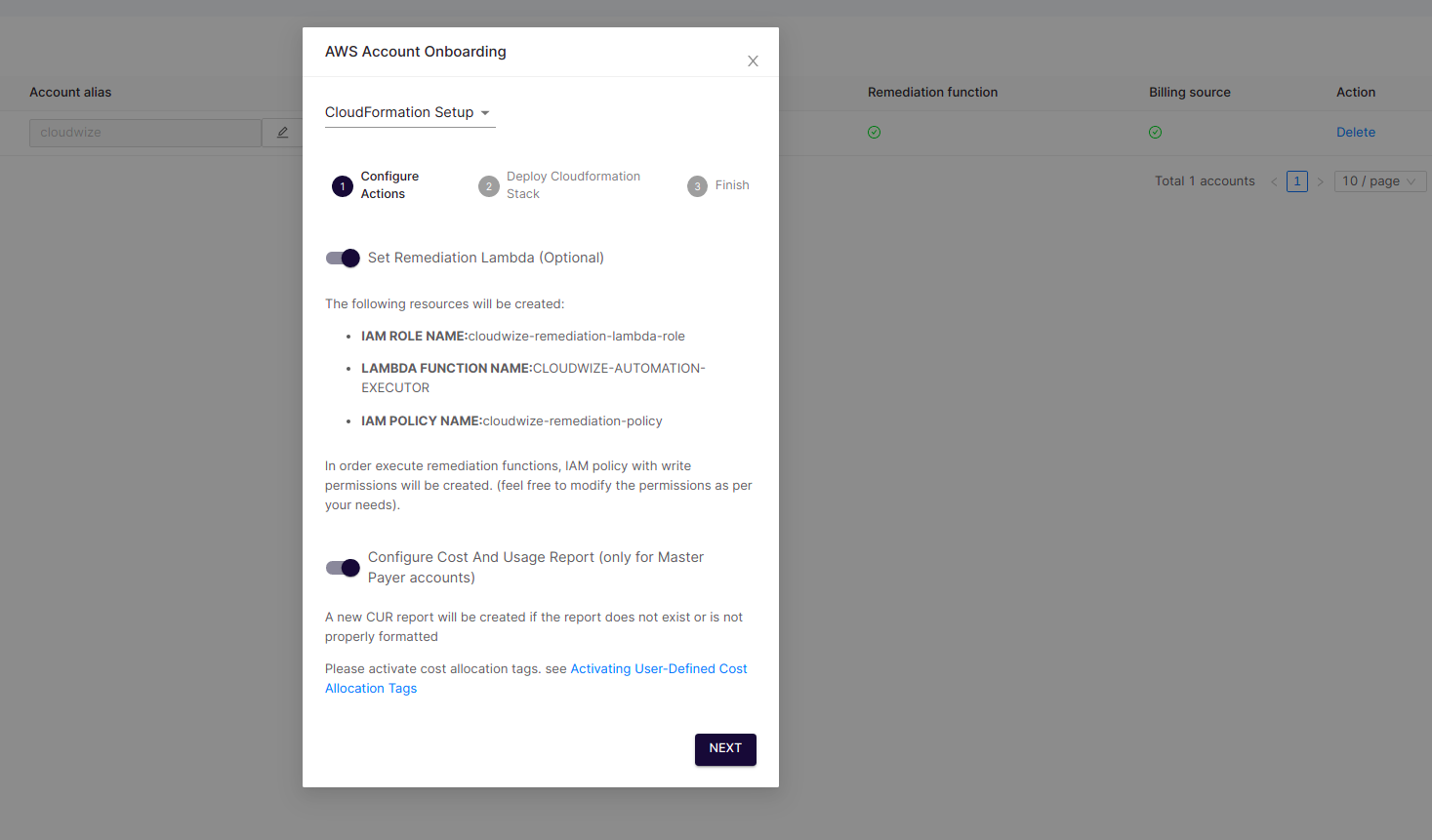 Adding AWS account to CloudWize Platform - CloudWize